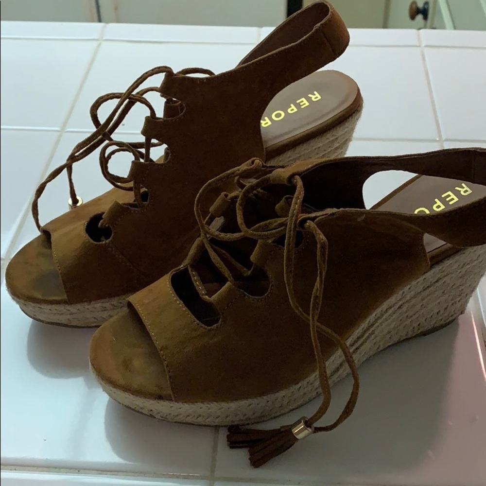 Light brown suede platform sandals